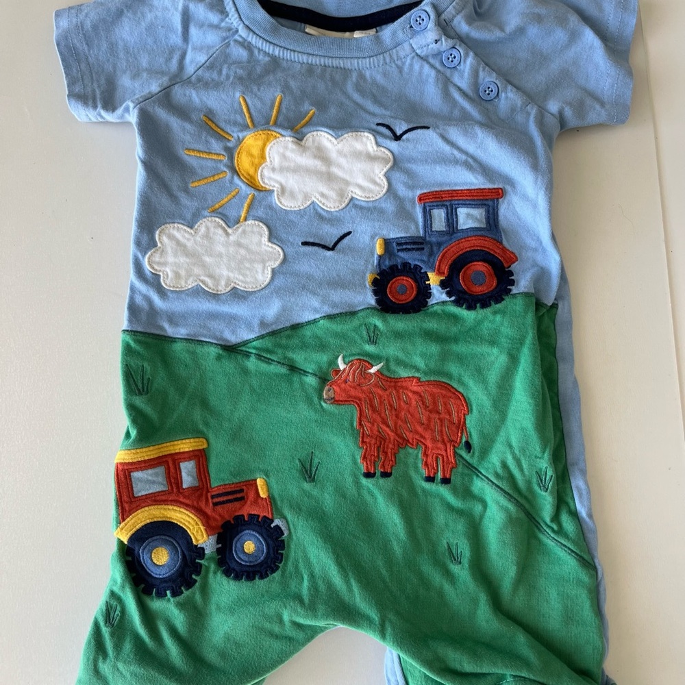 Colorful Farm-Themed Baby Romper made by JoJo Maman Bebe